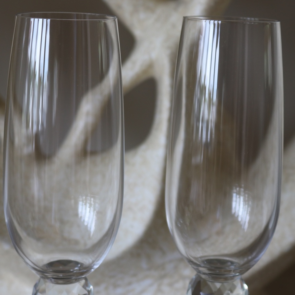 DAVID TUTERA SILVER RHINESTONE SPARKLE CRYSTAL WEDDING DECORATIVE FLUTES - S/2 - Picture 6 of 7
